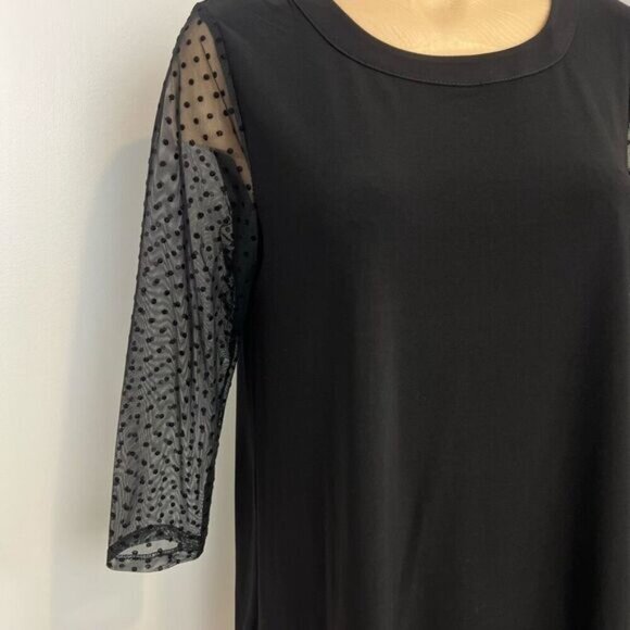 Vintage Anne Klein Women’s Medium Black Sheer Sleeves Blouse Top Shirt Polka - Picture 3 of 13